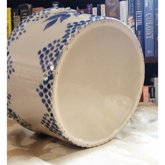 Vintage Bowl w Blue Sponge Glaze & Red Heart / Heavy Stoneware 8.25"D x 4"H 80s - Picture 2 of 12